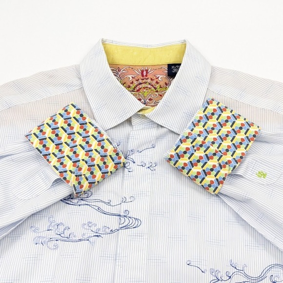 Robert Graham Button Shirt Mens XL White Embroidered Flip Cuff - Picture 1 of 7